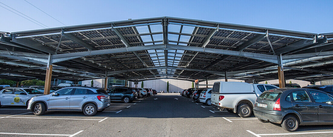 Solar panels over supermarket carpark