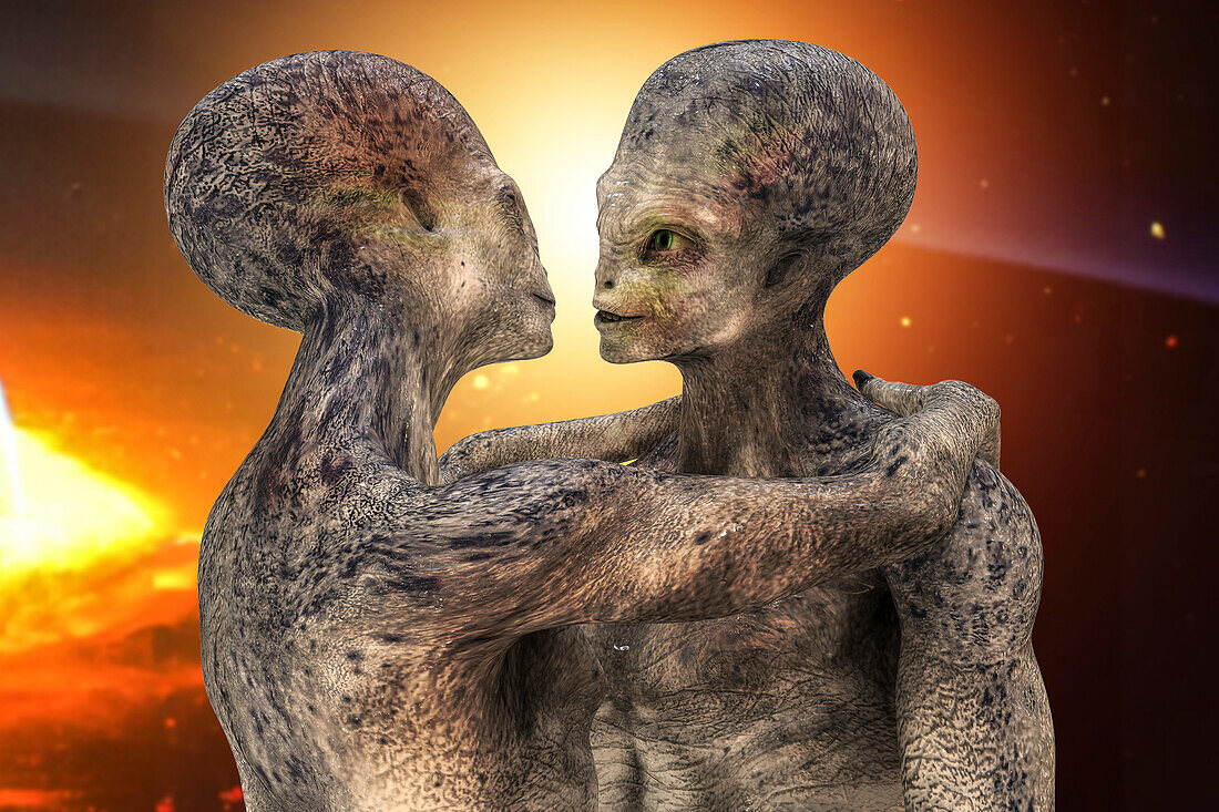 Aliens in love, illustration