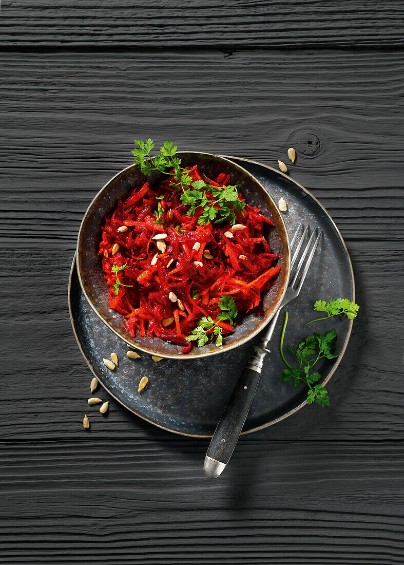 Raw beet, apple and carrot salad