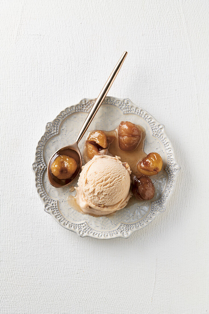 Chestnut ice cream on marrons glacé