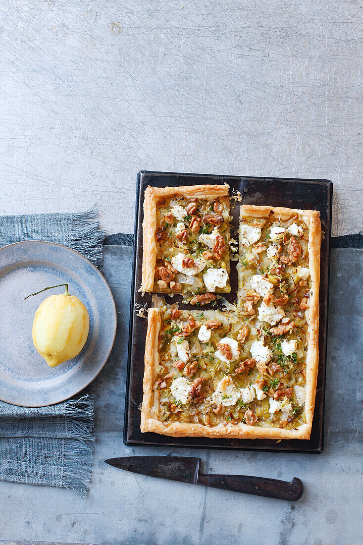 Leek and goat cheese tart with walnuts
