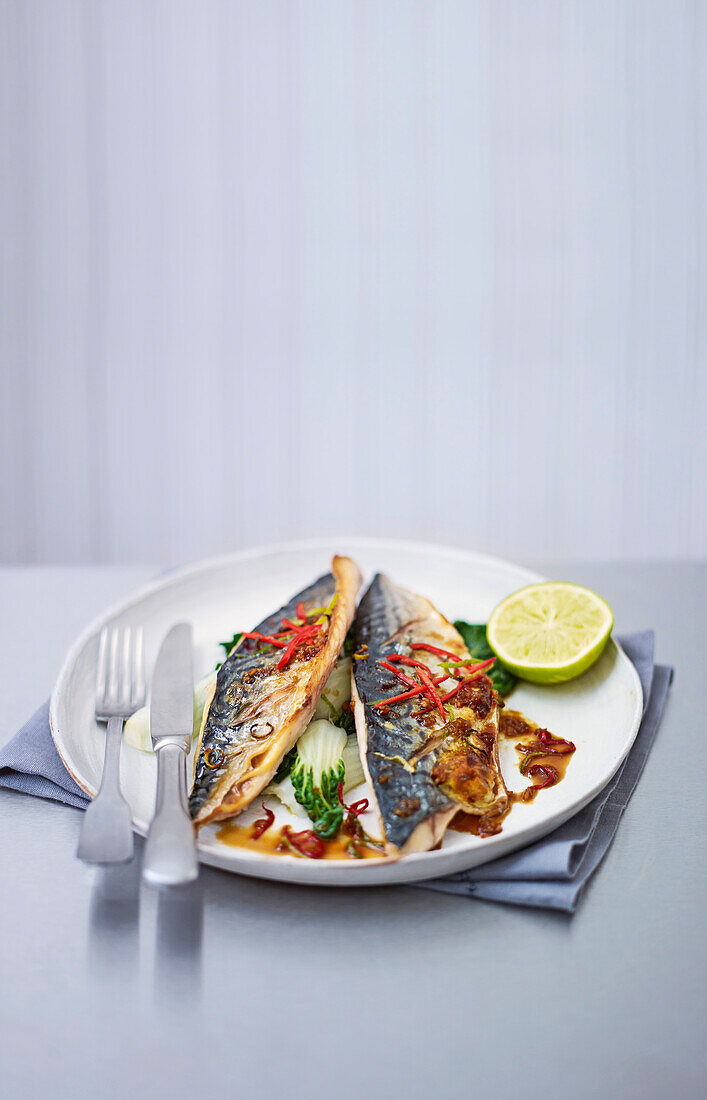 Grilled mackerel with sweet soy glaze