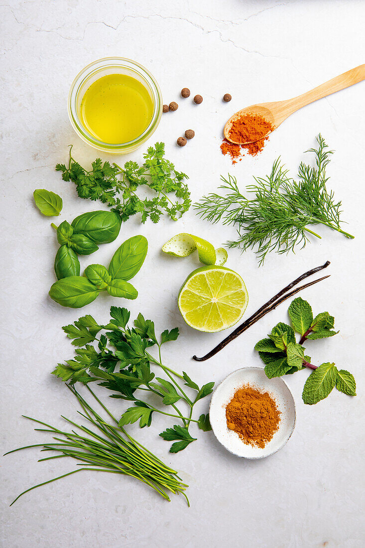 Herbs, spices and oil