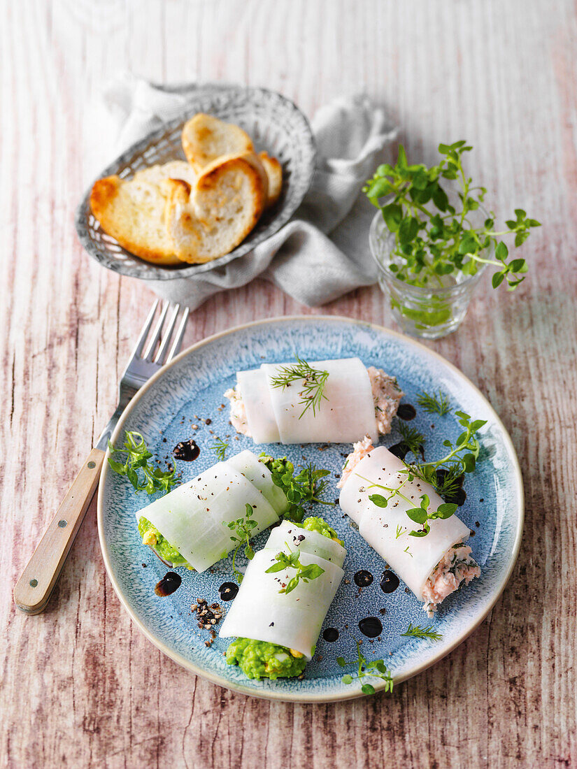 Radish cannelloni with two types of fillings