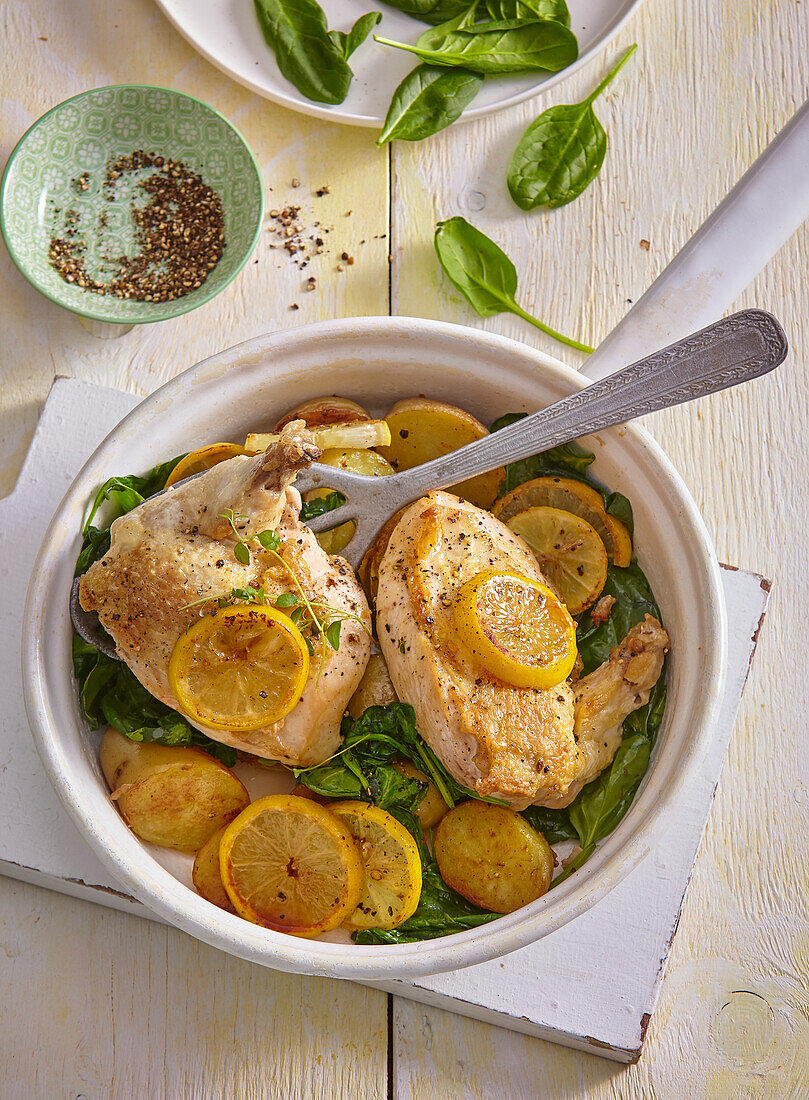 Lemon chicken with spinach