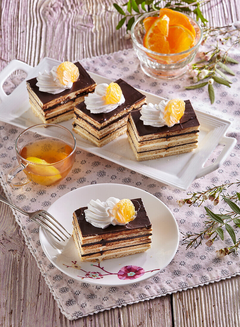 Layered cream and biscuit squares