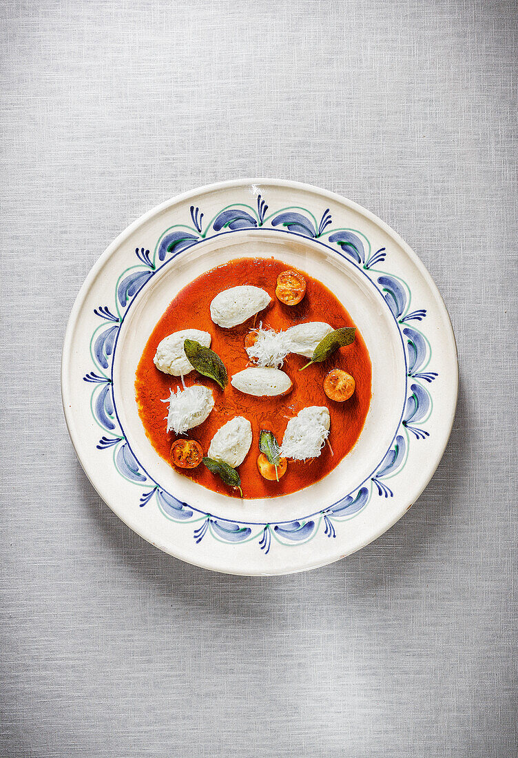 Malfatti with ricotta, parmesan and tomato