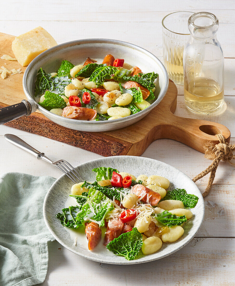 Gnocchi with savoy cabbage and sausage