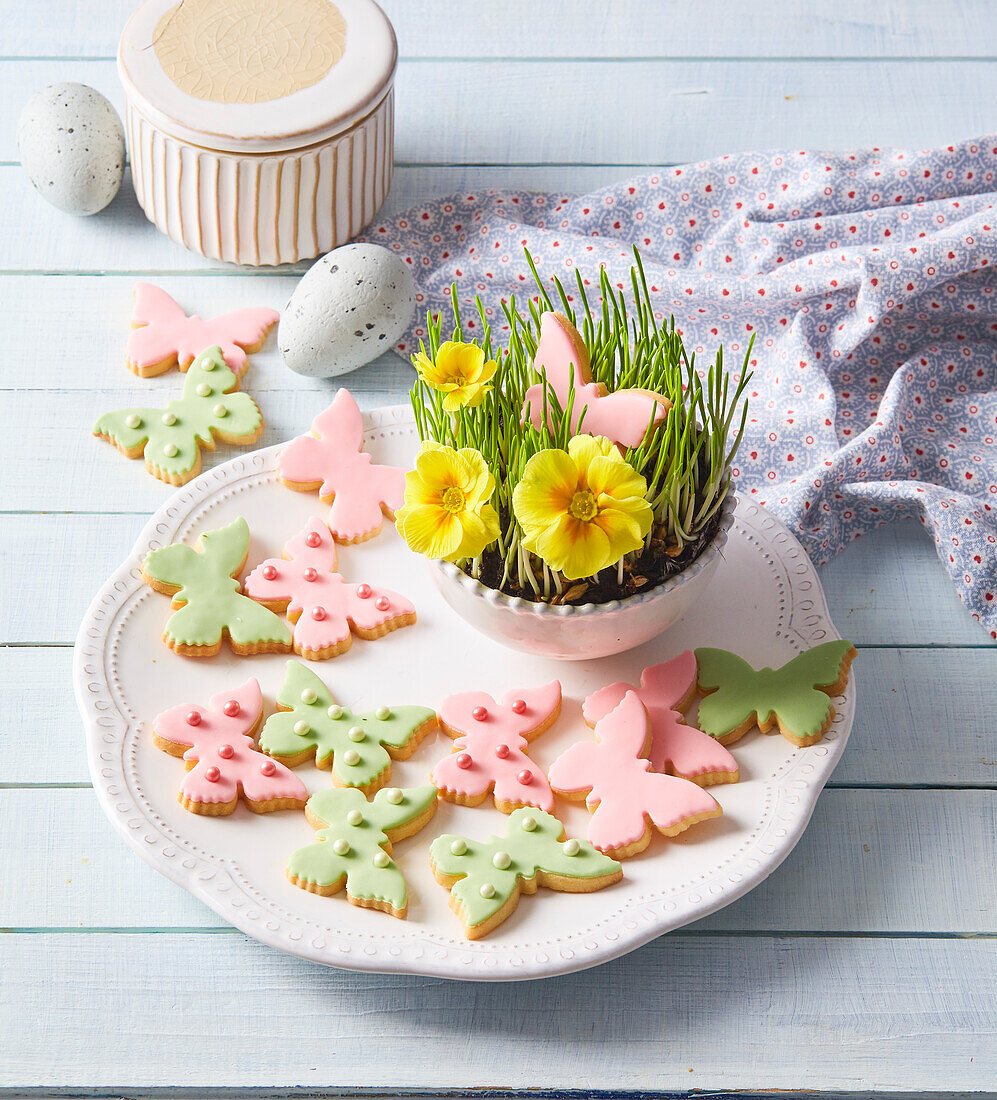 Pink and green butterfly cookies