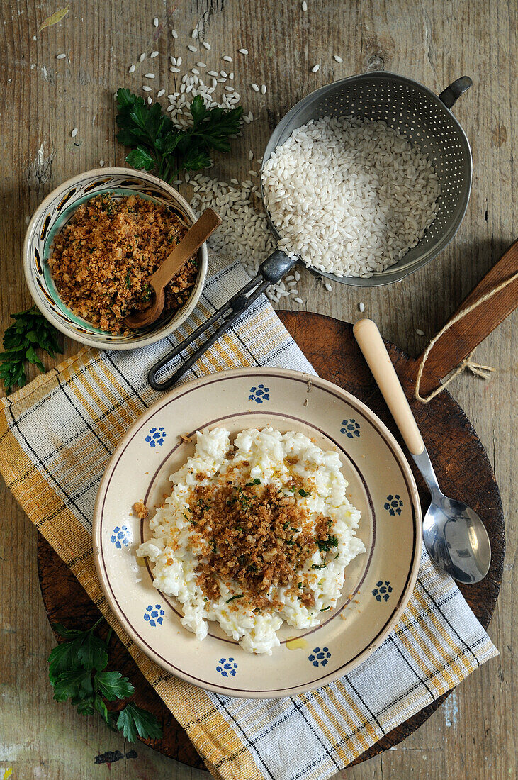 Risotto mit Kräuter-Semmelbrösel-Topping