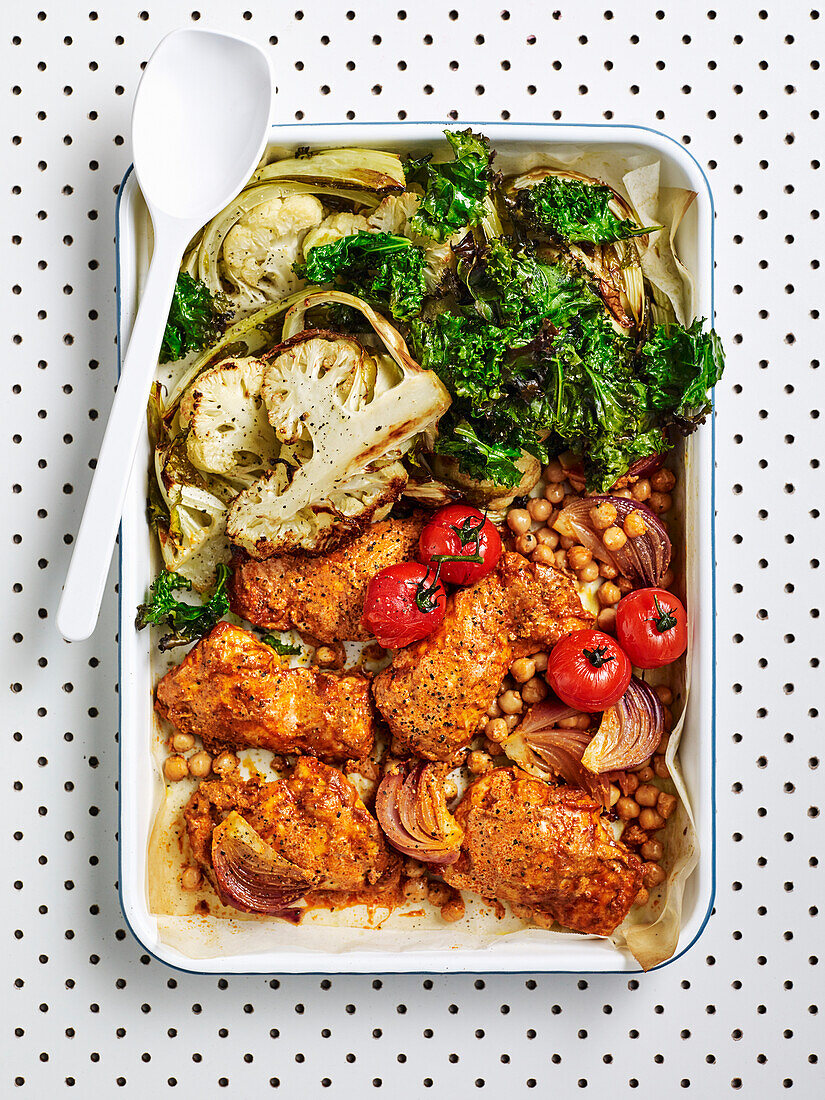 Tandoori chicken tray bake