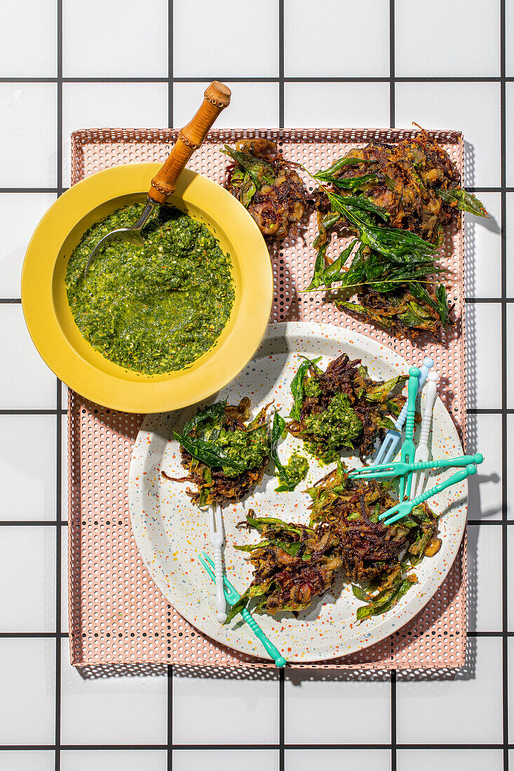 Best beetroot bhajis with quick coriander chutney