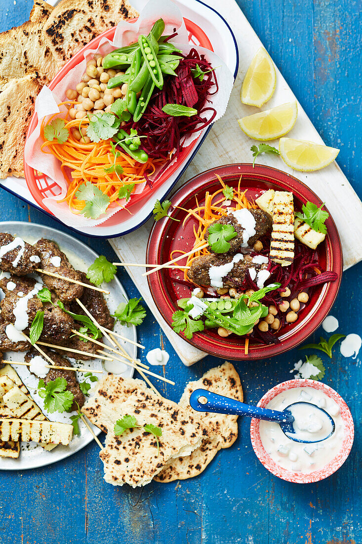 Kashmiri lamb skewers and paneer salad