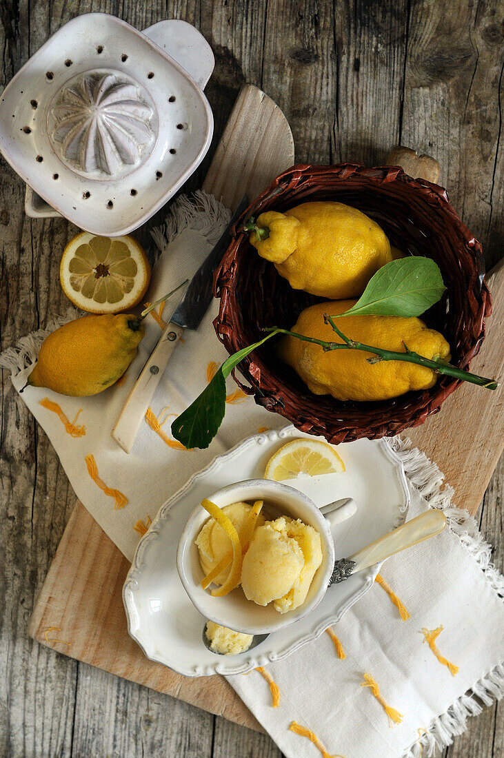 Homemade lemon ice cream