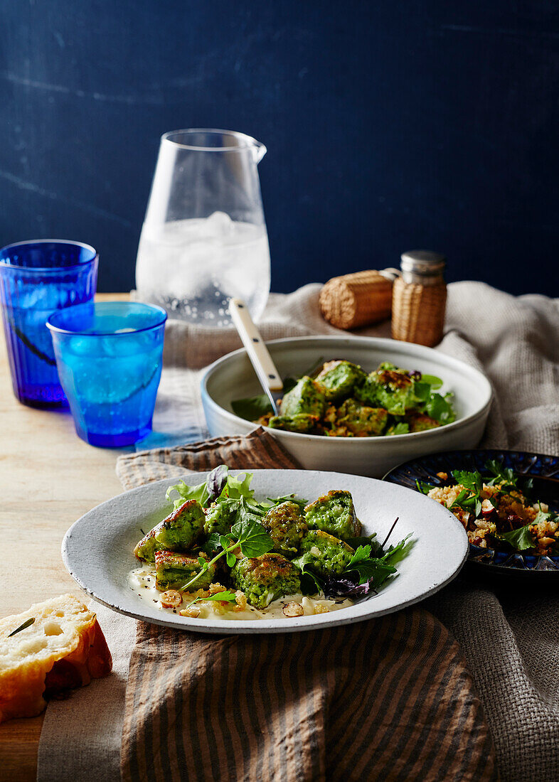 Spinach and ricotta gnocchi with hazelnut gremolata