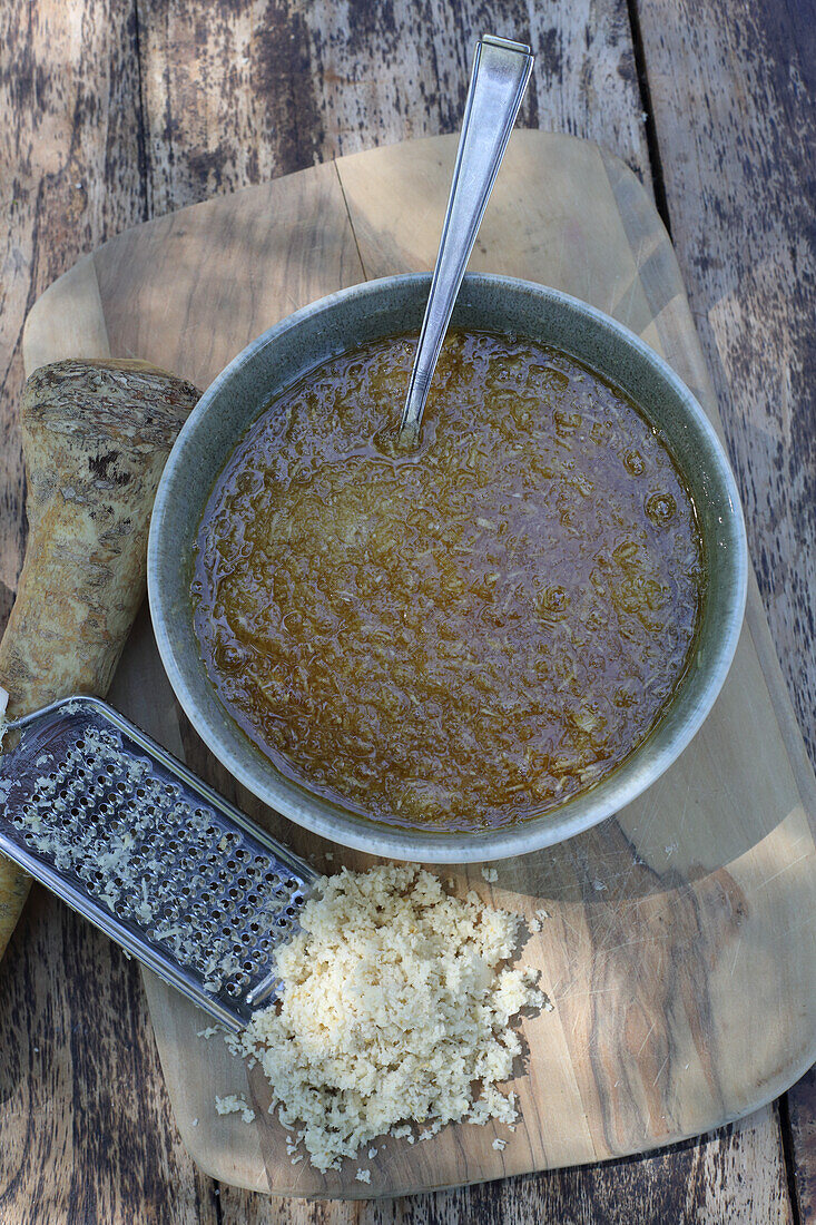 Horseradish honey for coughs and respiratory complaints