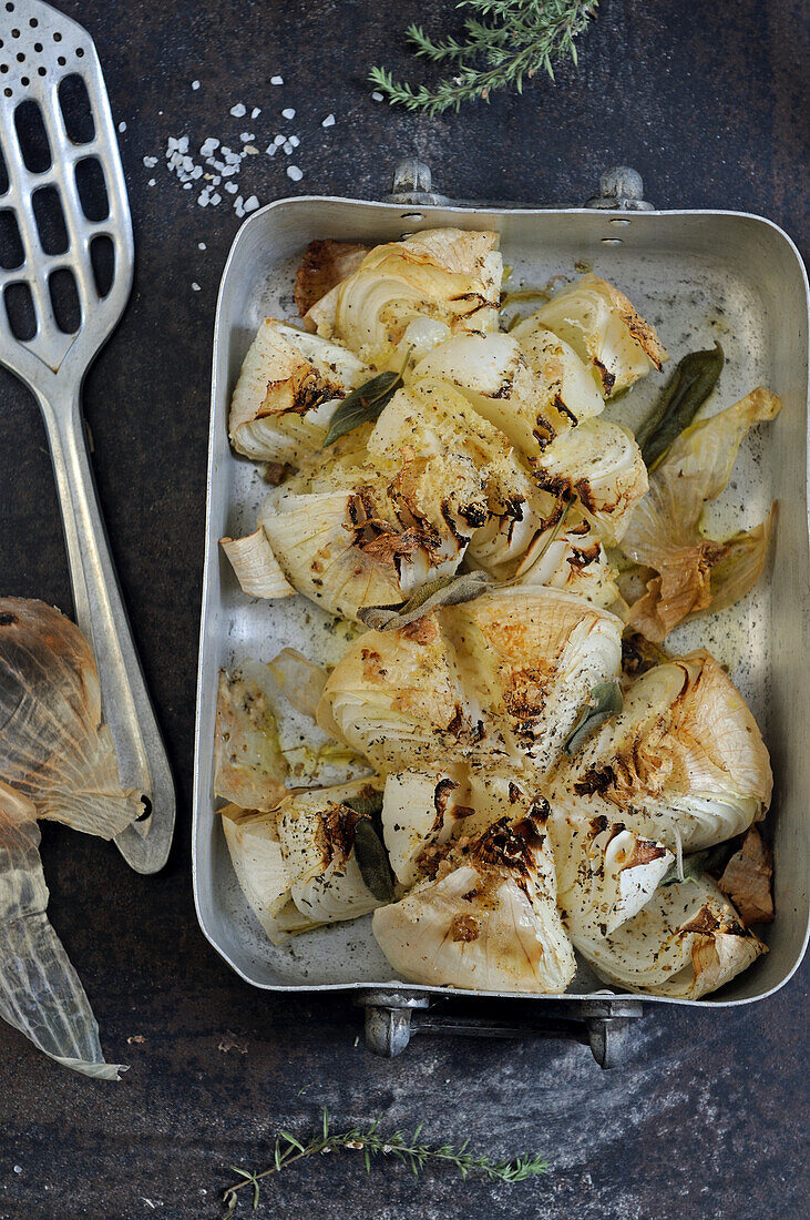 Roasted white onions with fresh herbs