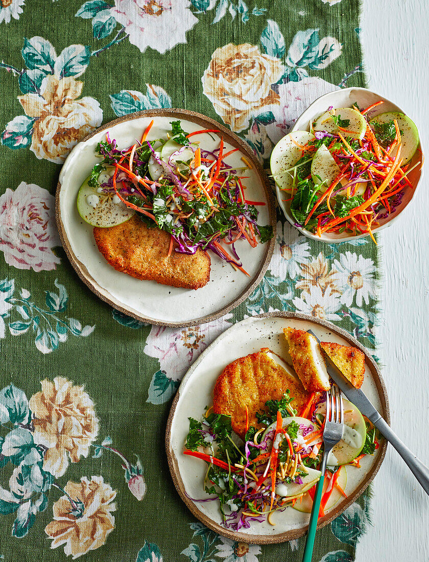 Chicken Schnitzels with Crunchy Slaw