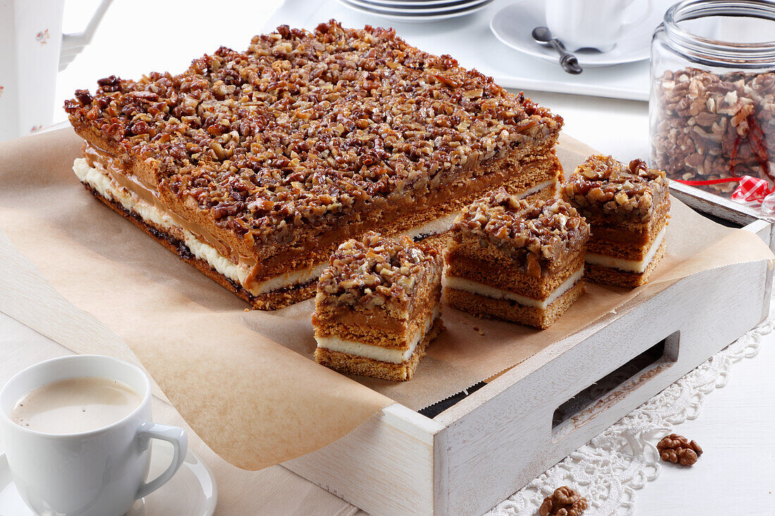 Walnut caramel layer cake