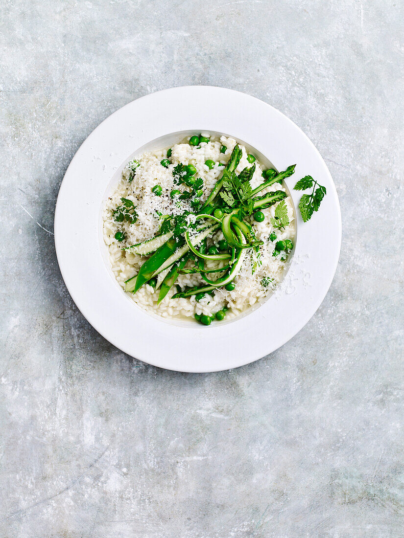 Pea and asparagus risotto