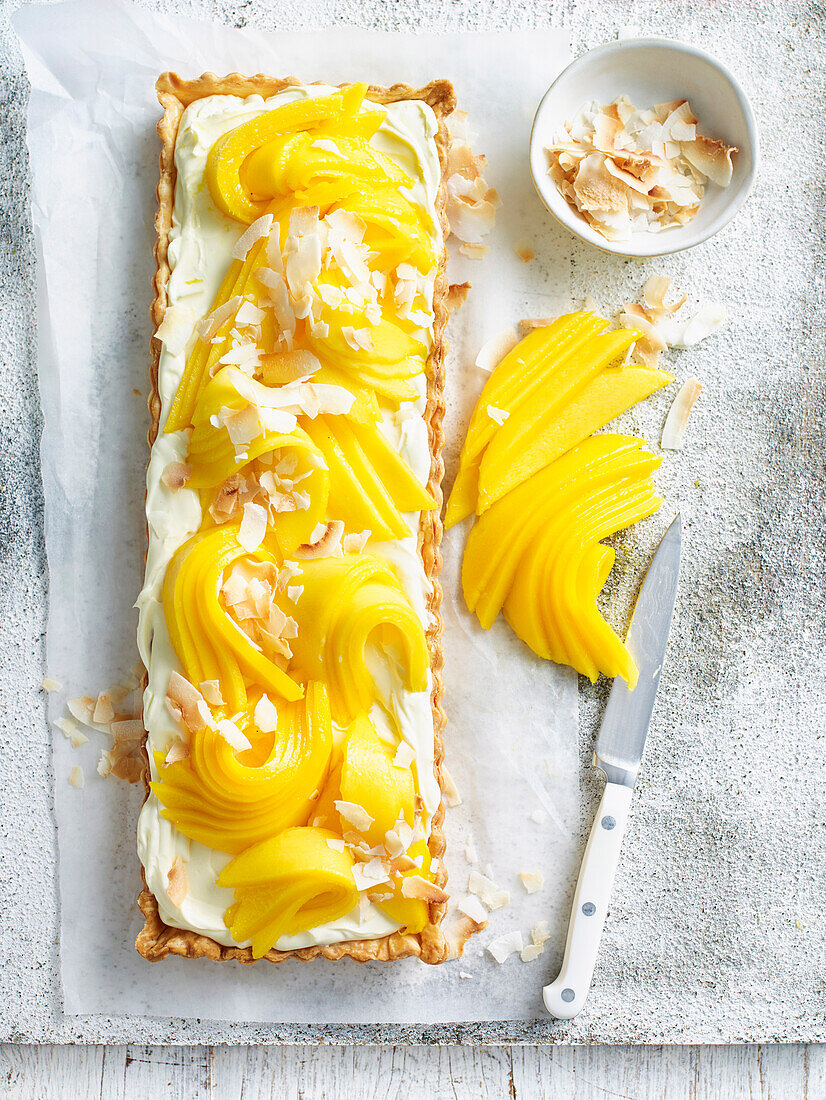 Käsekuchen-Tarte mit Mango