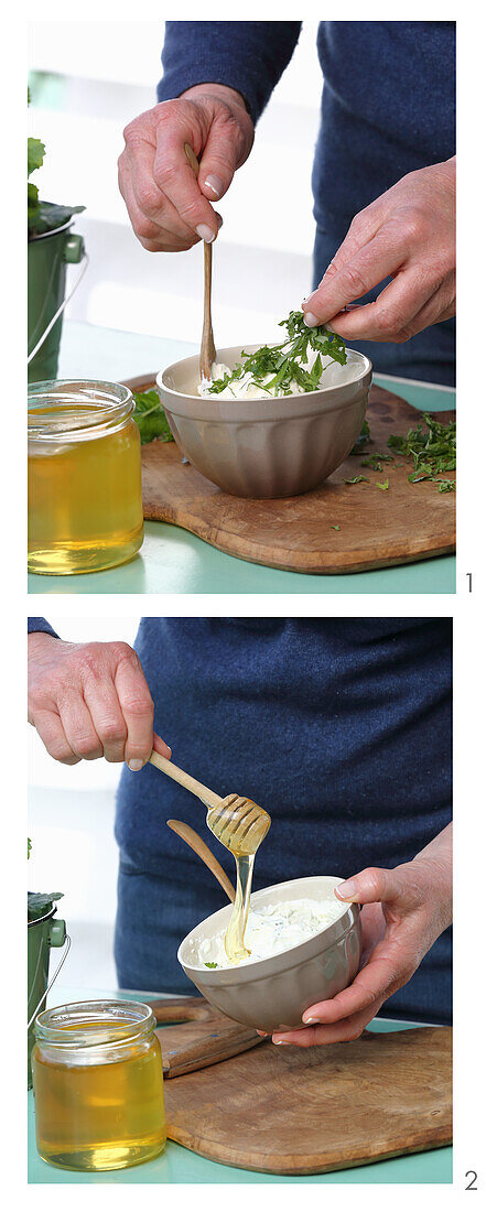 Face mask made of balm, curd, and honey