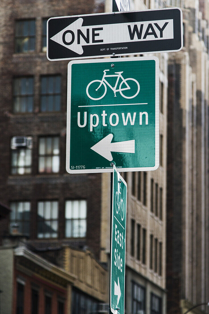 Street Signs For Traffic And Destinations; New York City, New York, United States Of America