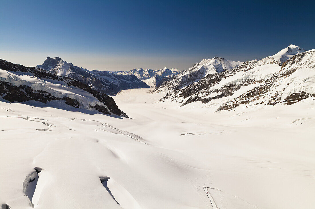 Blick auf den Aletschgletscher vom Jungfraujoch; Berner Oberland, Schweiz