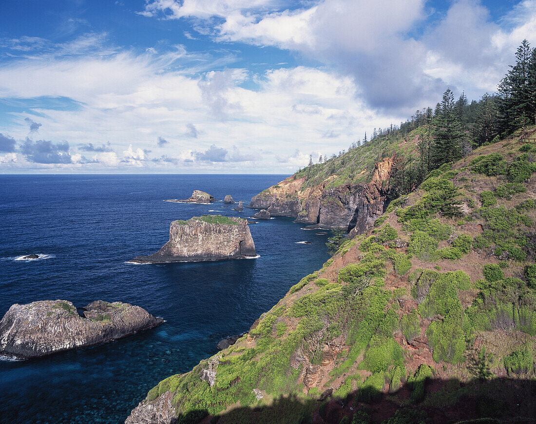 Rock Formations Along The Coastline Of An Island In The Pacific Ocean; Norfolk Island