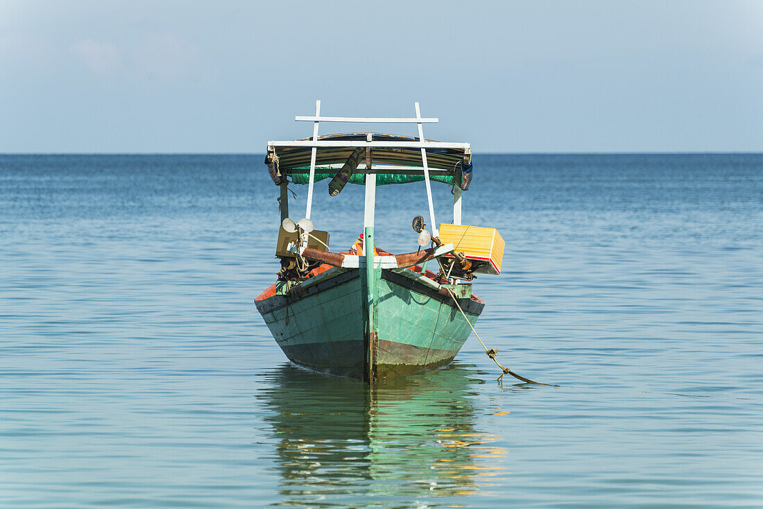 Wooden Boat On The Tranquil Gulf Of Thailand; Sihanoukville, Cambodia