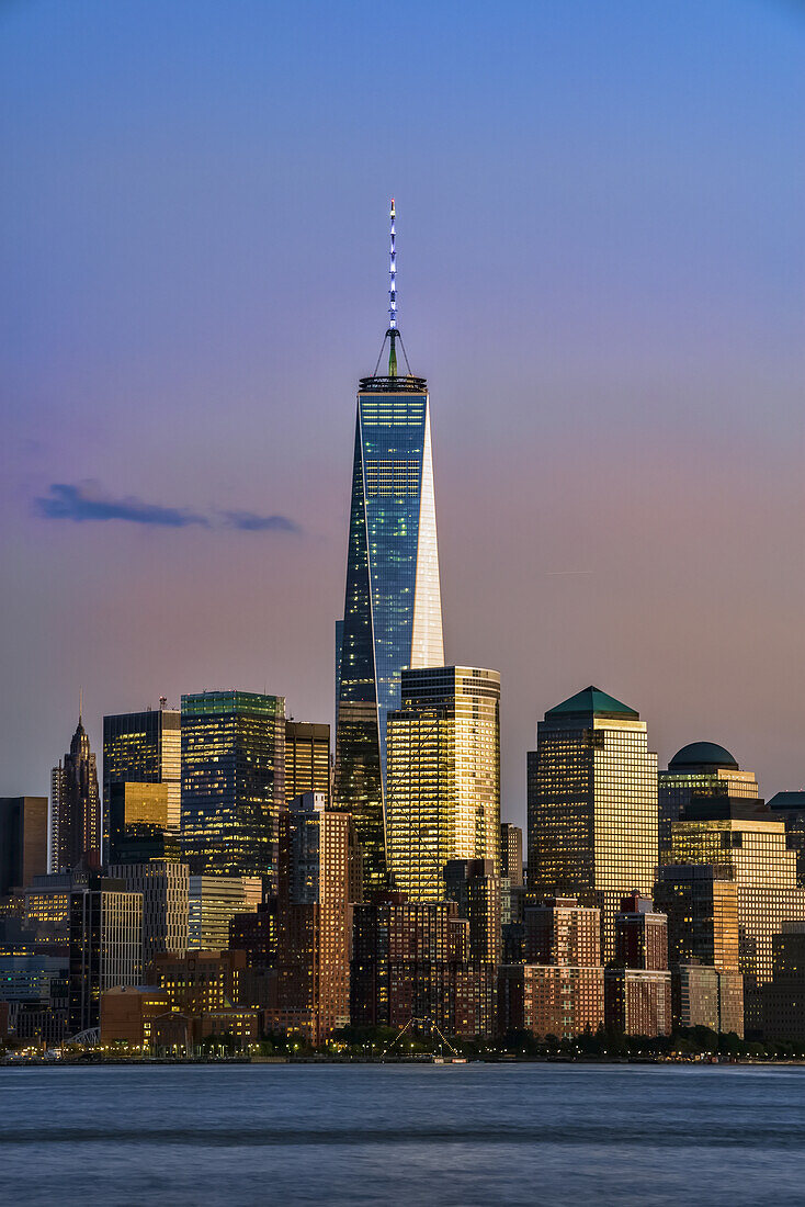 World Trade Center And Lower Manhattan At Sunset As Viewed From Hoboken, New Jersey; New York City, New York, United States Of America