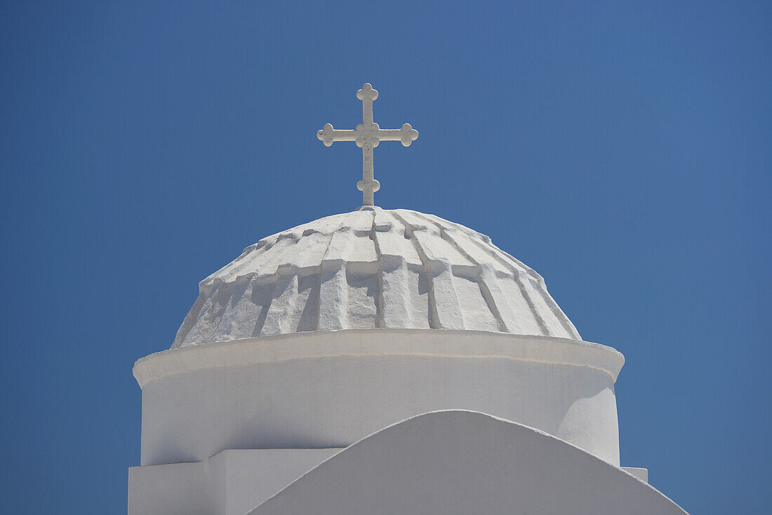 A White Dome And Cross At The Monastery Of Panayia Vrysiani; Xembela, Sifnos, Cyclades, Greek Islands, Greece