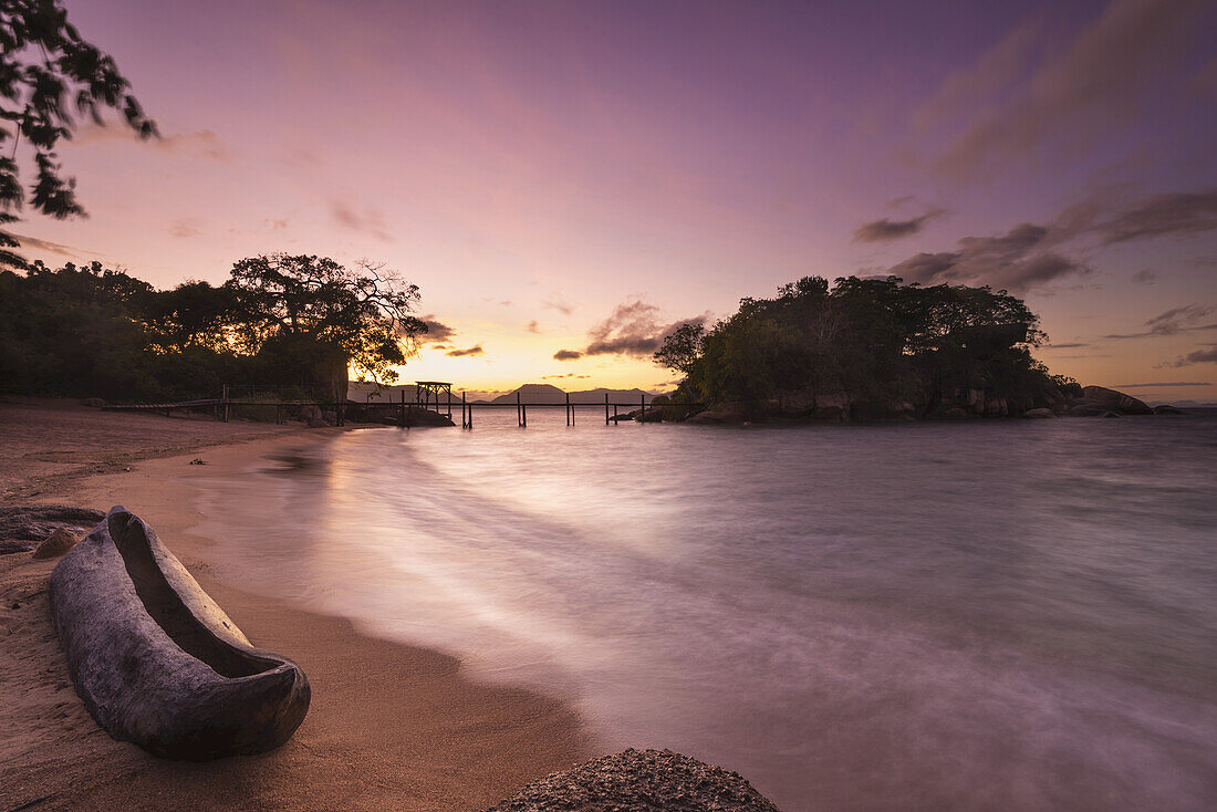 Dugout Canoe On Small Beach On Mumbo Island, Lake Malawi; Malawi