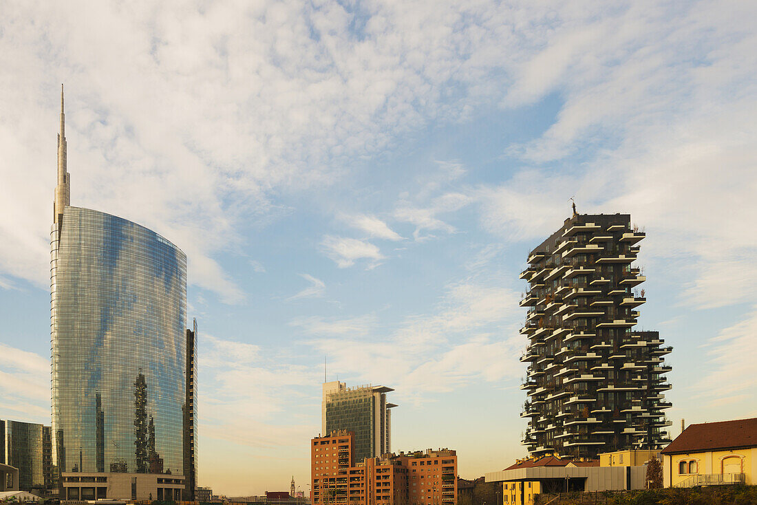 Skyscrapers In The Business District And Luxury Residential Building; Milan, Lombardy, Italy