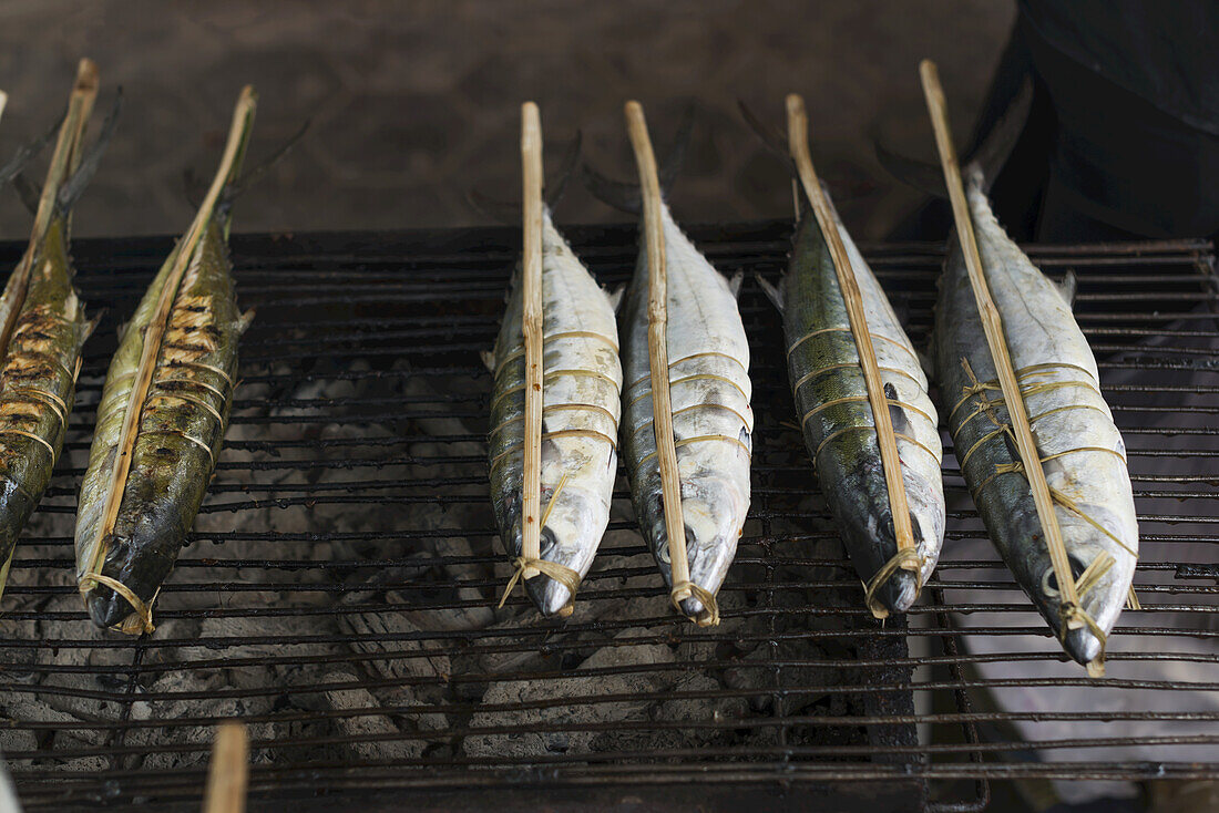 Some Sticks With Local Fish From Famous Crab Market Of Kep; Kep, Cambodia