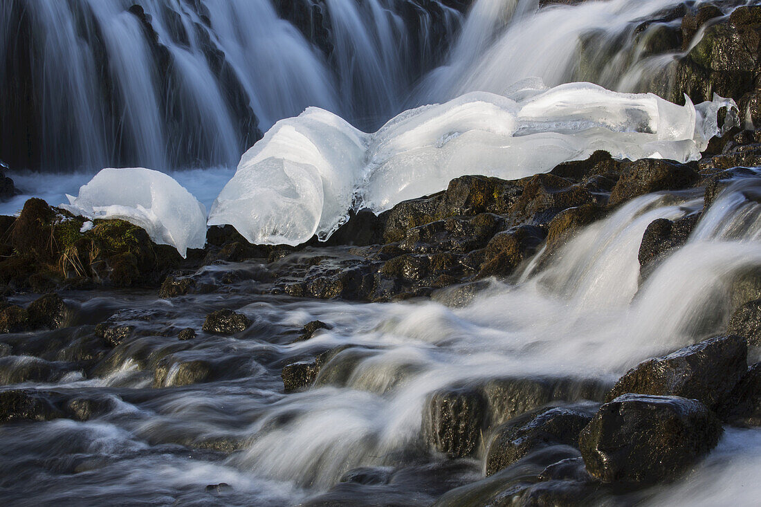 Ice Lies At The Foot Of Bruarfoss; Iceland