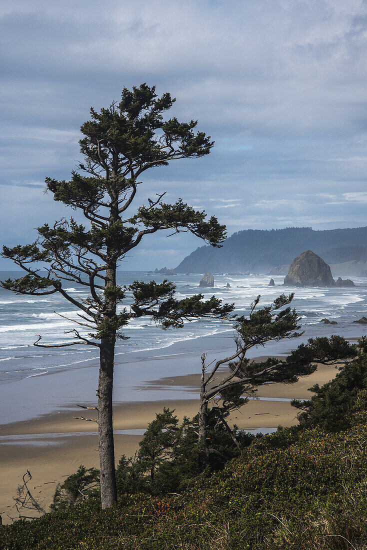 Haystack Rock And Tillamook Head, Coastal Landmarks; Tolovana, Oregon, United States Of America