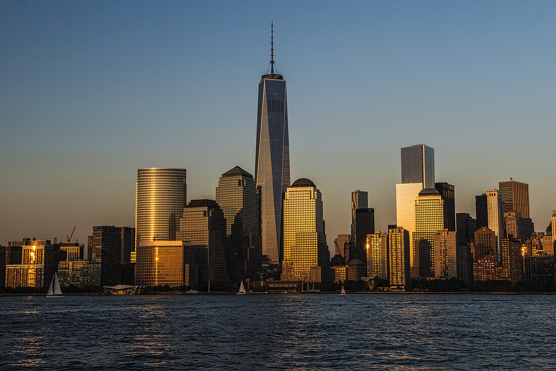 The New World Trade Center At Sunset, Viewed From Jersey City, New Jersey; New York City, New York, United States Of America