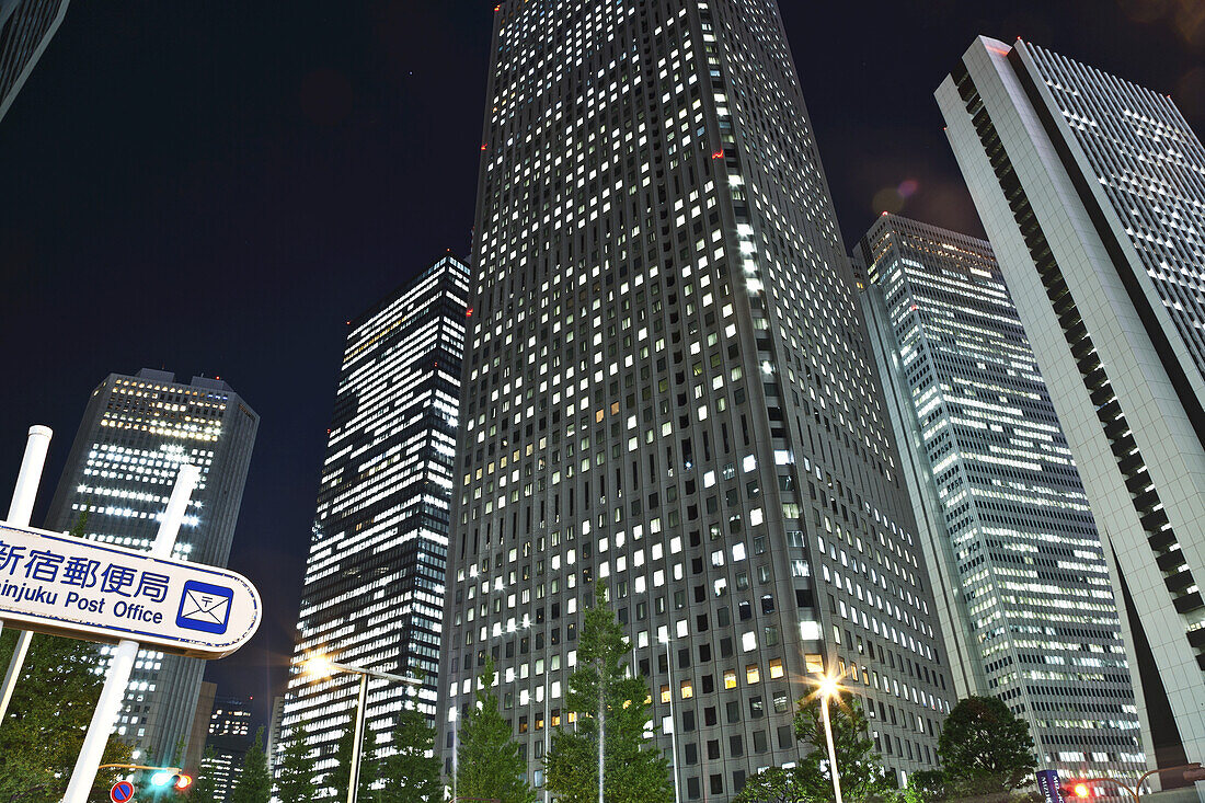 Skyscrapers Illuminated At Nighttime; Tokyo, Japan