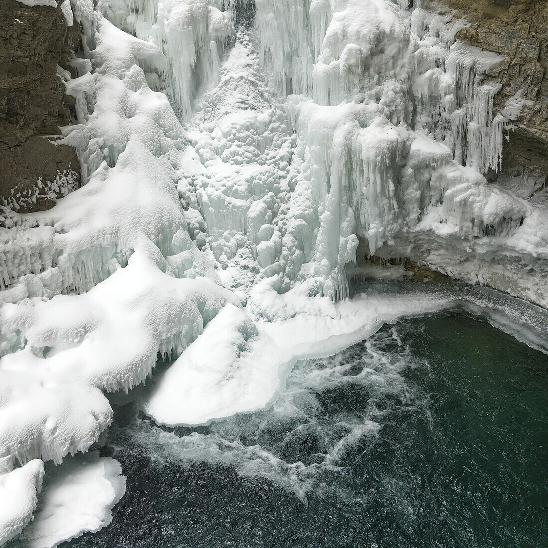 Frozen Waterfall In Johnston Canyon, Banff National Park; Alberta, Canada