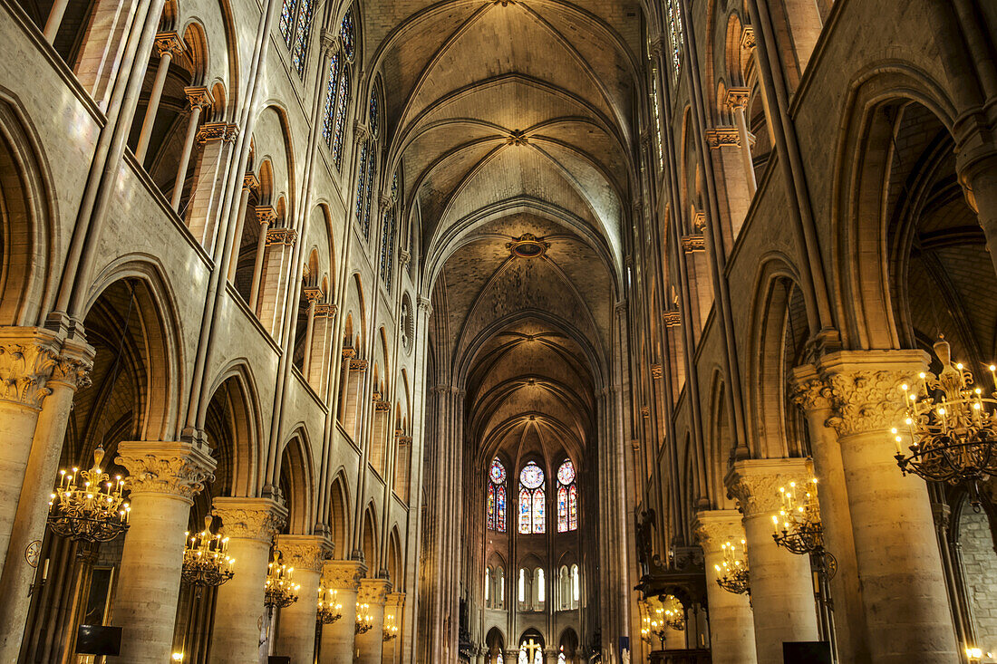Interior Of Cathedral Notre-Dame; Paris, France