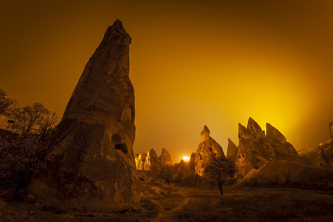 Cave Homes In Rock Formations And Fairy Chimneys; Goreme, Cappadocia, Turkey