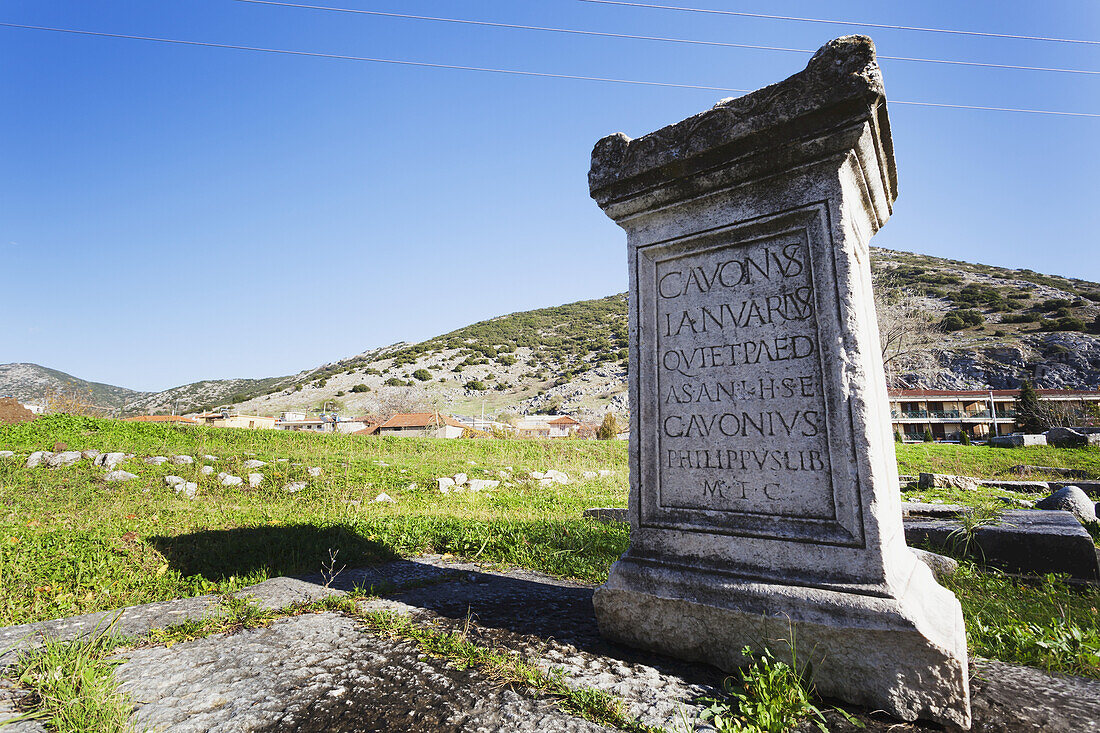 Stone Tablet With Greek Writing; Philippi, Greece