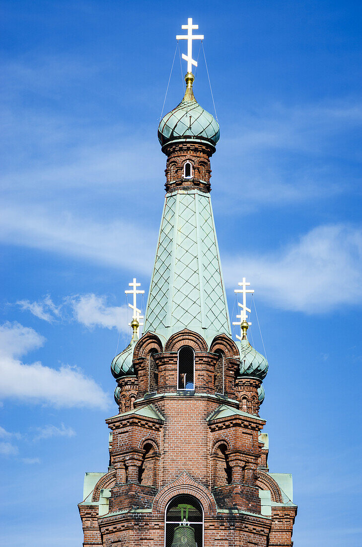 Steeple And Cross Of Orthodox Church; Tampere, Finland