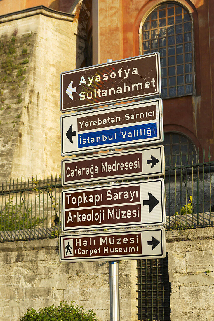 Tourist Signs For Major Tourist Attractions; Istanbul, Turkey