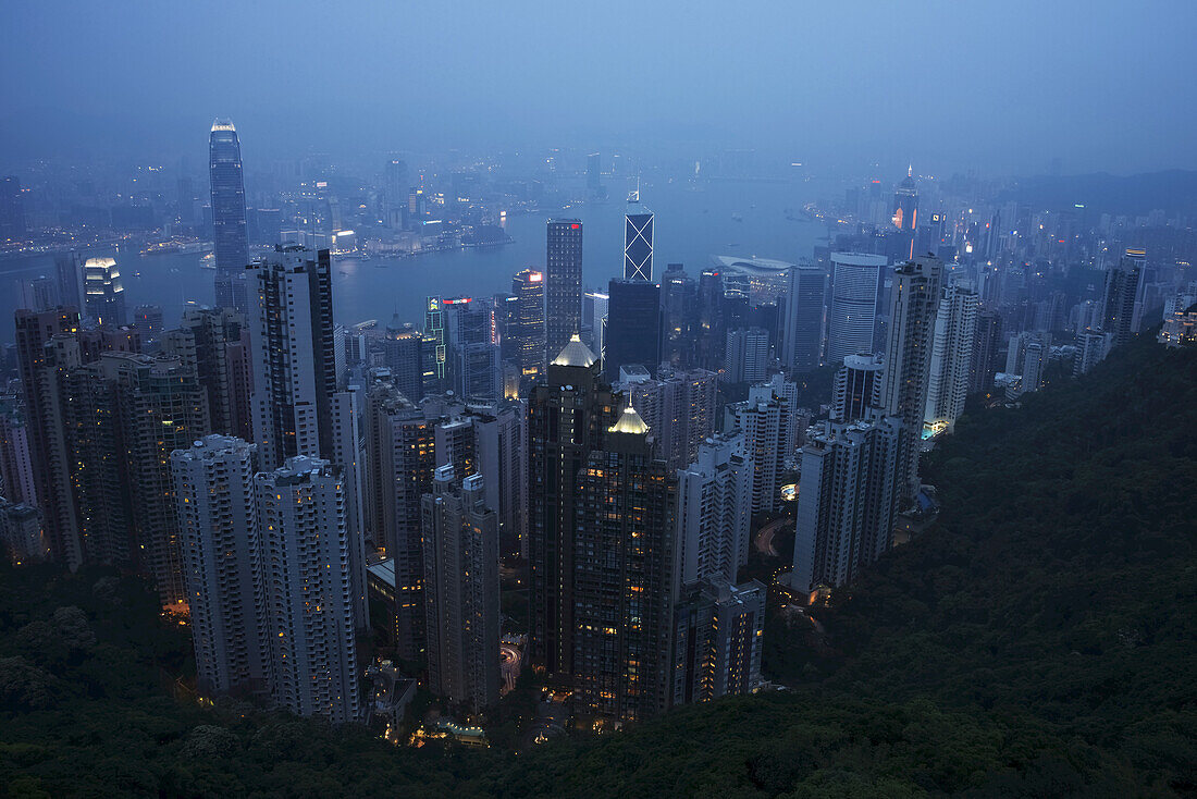 Victoria Harbour At Dusk From The Peak; Hong Kong, China