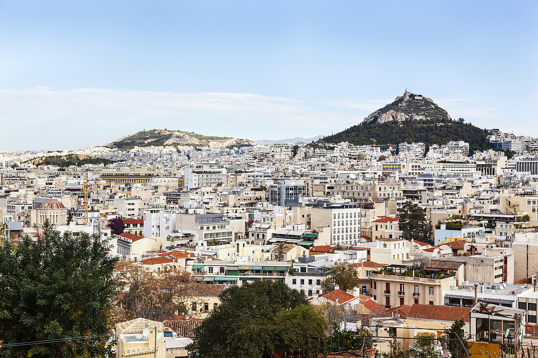 Mount Lycabettus And Cityscape Of Athens; Athens, Greece