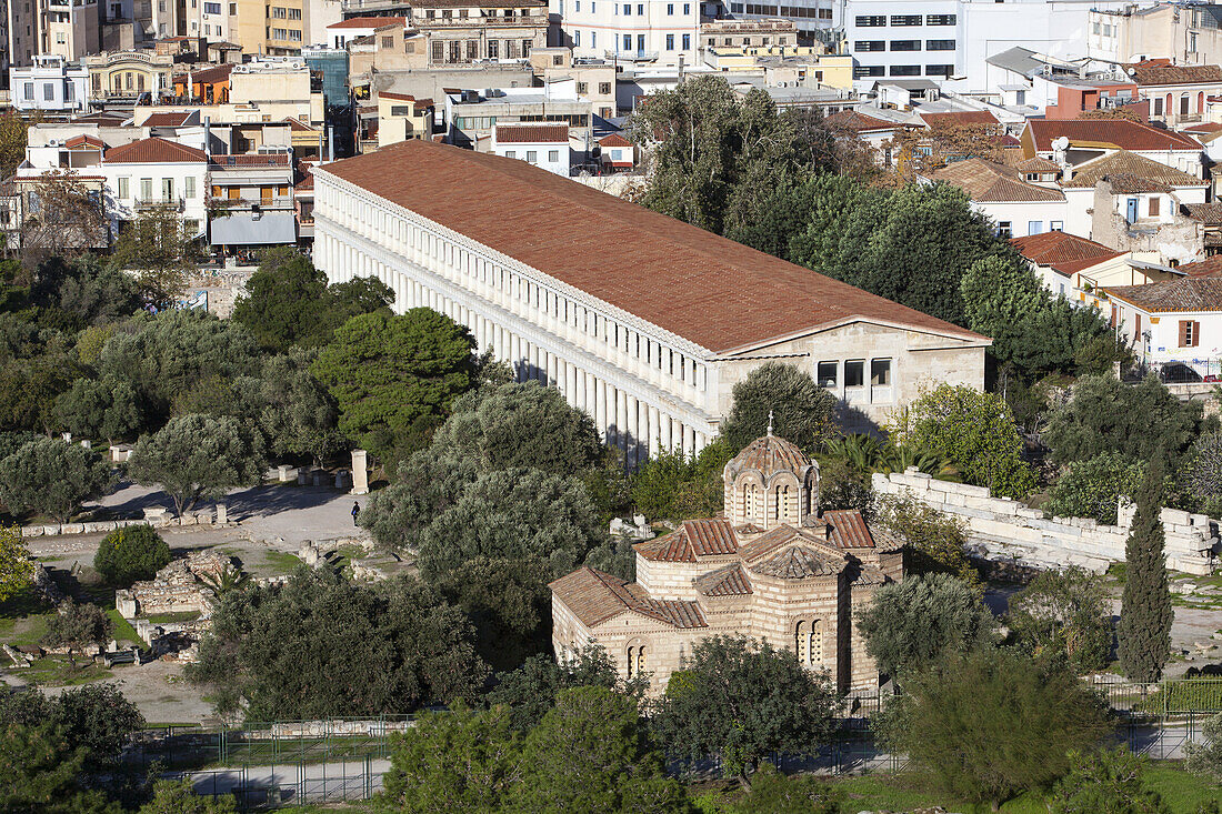 Long Building's Rooftop In A Cityscape; Athens, Greece