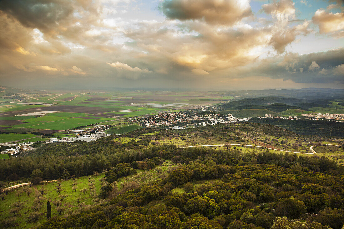 Mount Carmel With Glowing Clouds Over Jezreel Valley; Israel