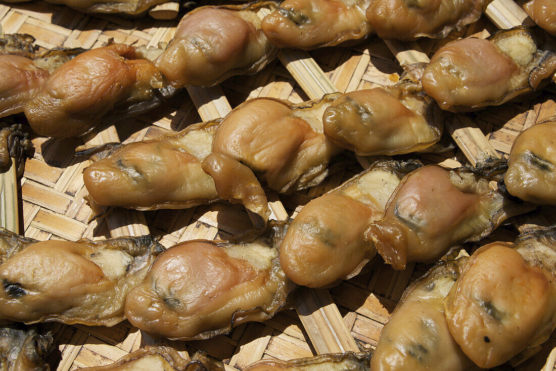 Dried Seafood On Display In Market Stall; Hong Kong